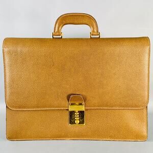 GUCCI Vintage Tan Pebble Grain Leather Combo Lock Briefcase